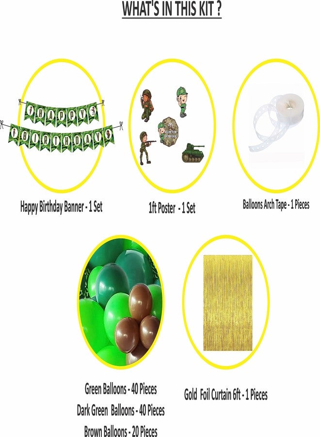 Untumble Camouflage Birthday Decoration Kit | Army Theme With Golden Foil Curtain, Happy Birthday Banner, Posters & Balloons | Military Decorations | Pack of 108 - Image 2